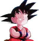 Goku medytuje. Postać, która jest dziecięca, bystra i przenikliwa.